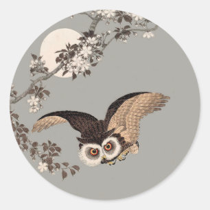 Japanse Uil Nacht Maan Houtsnede Vliegende Nacht Ronde Sticker