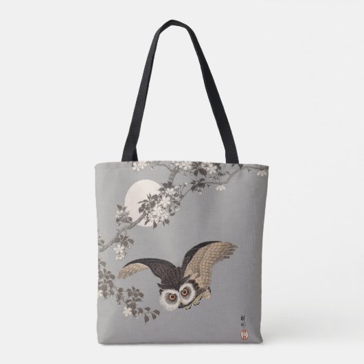 Japanse Uil Nacht Maan Houtsnede Vliegende Nacht Tote Bag (Achterkant)