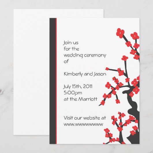 Japanse uitnodiging voor het rode bloesems (Voorkant / Achterkant)