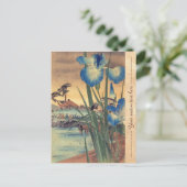 Japanse  ukio-e-blauwe iris en vogelscène briefkaart (Staand voorkant)