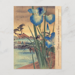 Japanse  ukio-e-blauwe iris en vogelscène briefkaart
