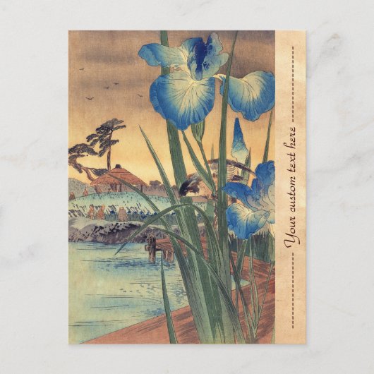 Japanse  ukio-e-blauwe iris en vogelscène briefkaart (Voorkant)