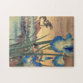 Japanse  ukio-e-blauwe iris en vogelscène legpuzzel (Horizontaal)
