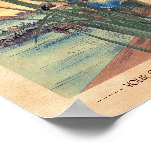 Japanse  ukio-e-blauwe iris en vogelscène poster (Hoek)