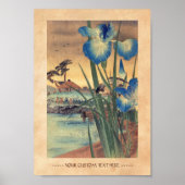 Japanse  ukio-e-blauwe iris en vogelscène poster (Voorkant)