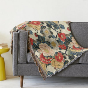 Japanse Ukiyo-E Art Bloemenpatroon Deken