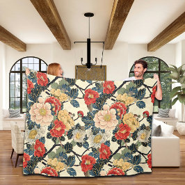 Japanse Ukiyo-E Art Bloemenpatroon Fleece Deken