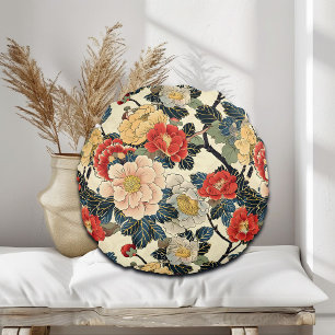 Japanse Ukiyo-E Art Bloemenpatroon Rond Kussen