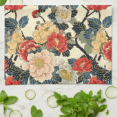 Japanse Ukiyo-E Art Bloemenpatroon Theedoek (Gevouwen)