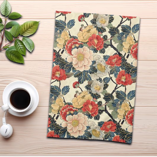 Japanse Ukiyo-E Art Bloemenpatroon Theedoek