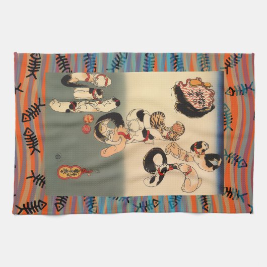  Japanse Ukiyo-e Catfish Wave Art Theedoek (Horizontaal)