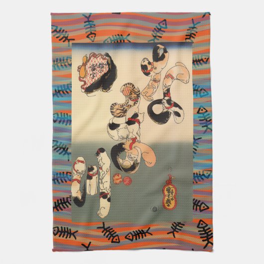 Japanse Ukiyo-e Catfish Wave Art Theedoek (Verticaal)