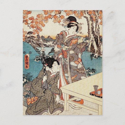 Japanse  ukiyo-e geisha briefkaart (Voorkant)