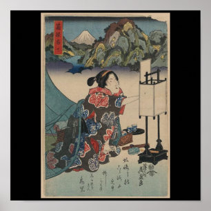 Japanse  Ukiyo-e Lady Mountain Scene Poster