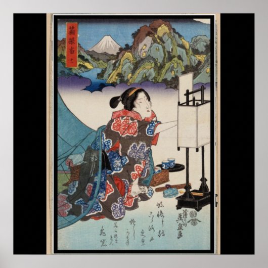 Japanse  Ukiyo-e Lady Mountain Scene Poster (Voorkant)