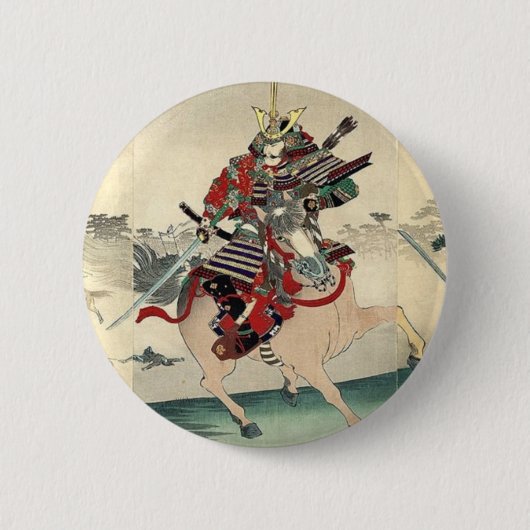 Japanse ukiyo-e paard ridder krijger samoerai ronde button 5,7 cm (Voorkant)