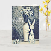 Japanse ukiyo-e Style Bunny en Daffodils Pasen Kaart (Gele Bloem)