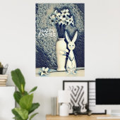 Japanse ukiyo-e Style Bunny en Daffodils Pasen Poster (Thuiskantoor)