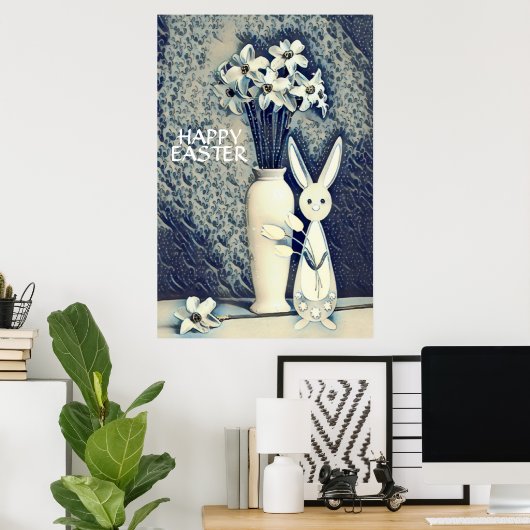 Japanse ukiyo-e Style Bunny en Daffodils Pasen Poster (Thuiskantoor)