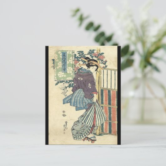 japanse ukiyo-e tuin traditioneel kimono geisha briefkaart (Staand voorkant)