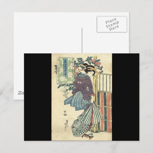 Japanse ukiyo-e tuin traditionele kimono geisha briefkaart (Voorkant / Achterkant)