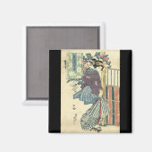 Japanse ukiyo-e tuin traditionele kimono geisha magneet (Voorkant / Achterkant)