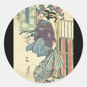 Japanse ukiyo-e tuin traditionele kimono geisha ronde sticker