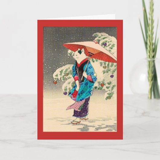 Japanse ukiyoe kat kerst & vakantie feestdagen kaart (Voorkant)