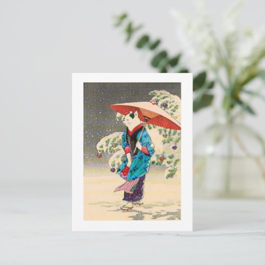 Japanse ukiyokatkerst feestdagenkaart (Staand voorkant)