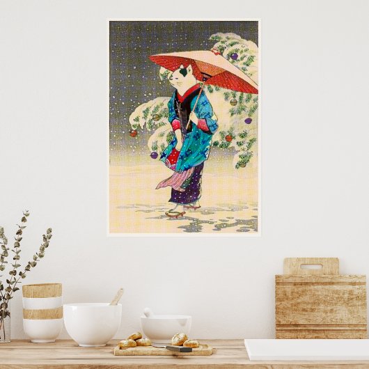 Japanse ukiyokatkerst poster (Keuken)