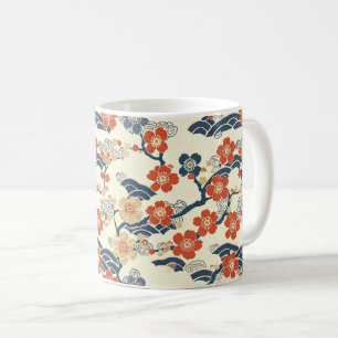 Japanse Ume-kersenbloesems Navy Wave Crème Koffiemok