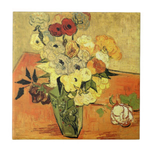Japanse Vaas, Rozen, Anemonen door Vincent van Gog Tegeltje
