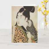 Japanse valkenier in een Kimono  Art Kaart (Gele Bloem)