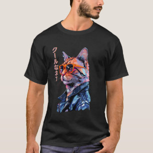 Japanse Vaporwave Kat met Zonnebril Retro Stijl T-shirt