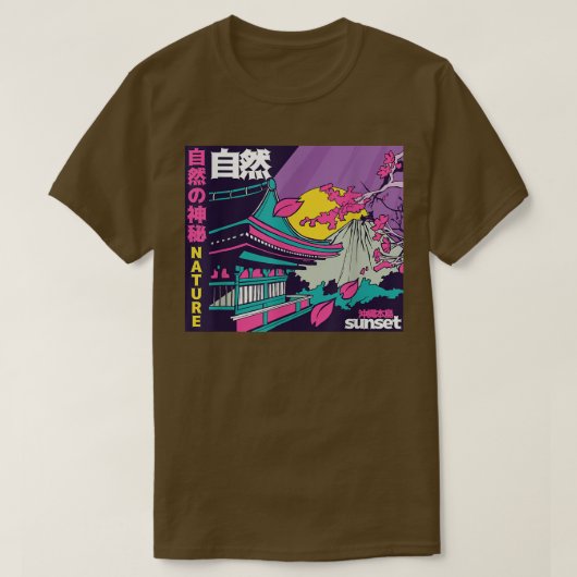 Japanse Vaporwave Mount Fuji Sakura Cherry Blosso T-shirt (Design voorkant)