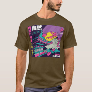 Japanse Vaporwave Mount Fuji Sakura Cherry Blosso T-shirt