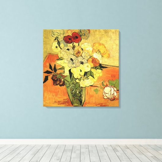 Japanse Vase met Rozen en Anemones door van Gogh Canvas Afdruk (Insitu (Houten vloer))
