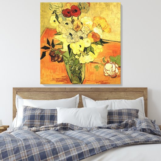 Japanse Vase met Rozen en Anemones door van Gogh Canvas Afdruk (Insitu (Slaapkamer))