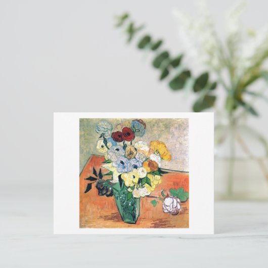 Japanse Vase Rozen Anemones Van Gogh Fine Art Briefkaart (Staand voorkant)