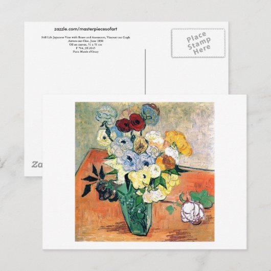 Japanse Vase Rozen Anemones Van Gogh Fine Art Briefkaart (Voorkant / Achterkant)