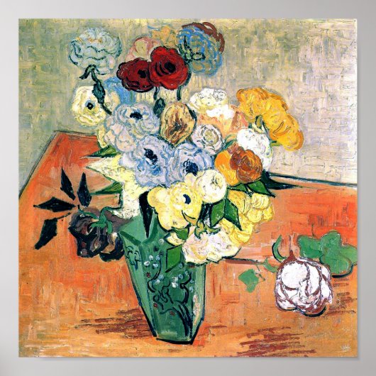 Japanse Vase Rozen Anemones Van Gogh Fine Art Poster (Voorkant)