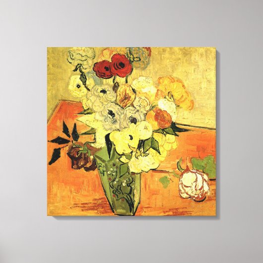 Japanse Vase, Rozen, Anemones van Vincent van Gogh Canvas Afdruk (Voorkant)