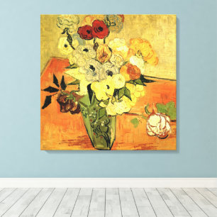 Japanse Vase, Rozen, Anemones van Vincent van Gogh Canvas Afdruk