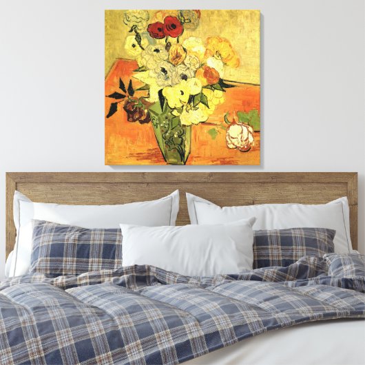 Japanse Vase, Rozen, Anemones van Vincent van Gogh Canvas Afdruk (Insitu (Slaapkamer))