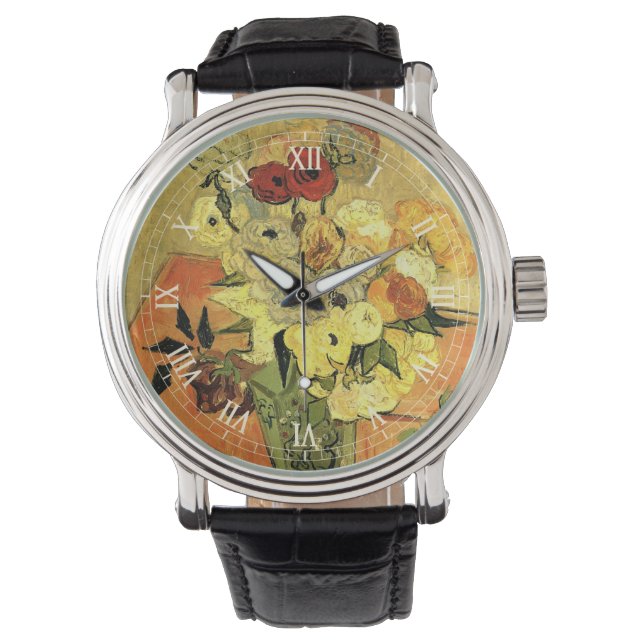 Japanse Vase, Rozen, Anemones van Vincent van Gogh Horloge (Voorkant)