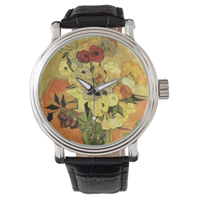Japanse Vase, Rozen, Anemones van Vincent van Gogh Horloge (Voorkant)