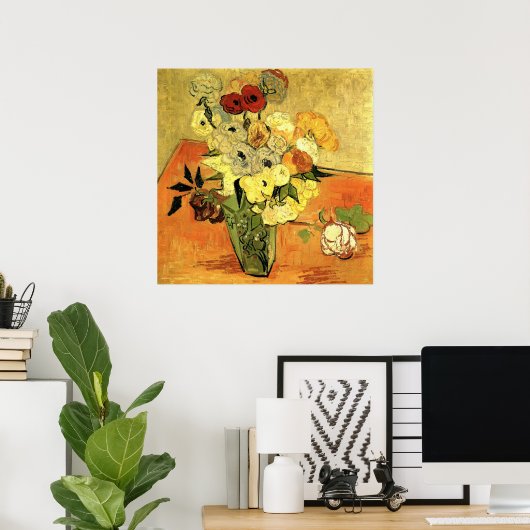 Japanse Vase, Rozen, Anemones van Vincent van Gogh Poster (Thuiskantoor)