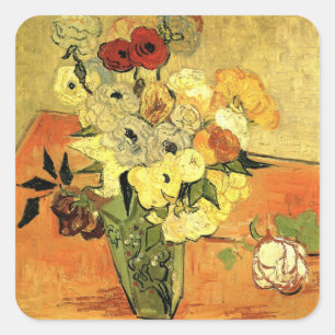 Japanse Vase, Rozen, Anemones van Vincent van Gogh Vierkante Sticker