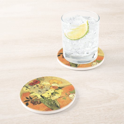 Japanse Vase, Rozen, Anemones van Vincent van Gogh Zandsteen Onderzetter (Zijkant)