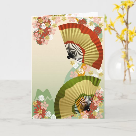 Japanse ventilator 3 groen kaart (Gele Bloem)